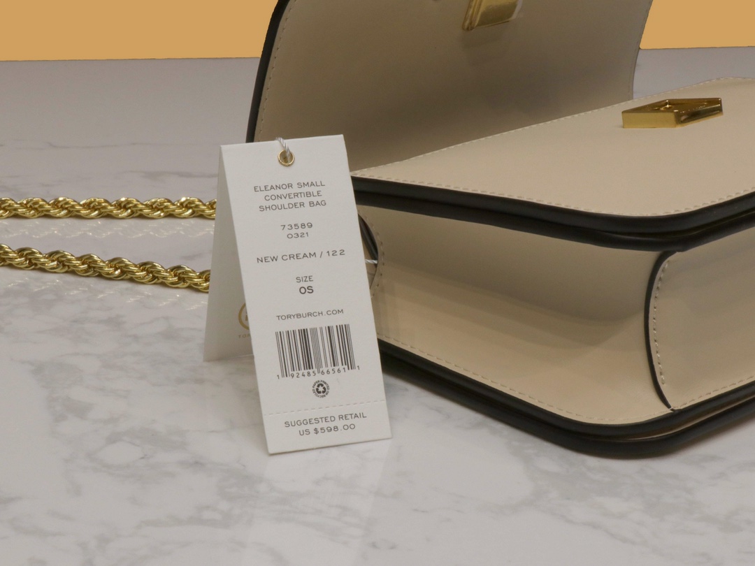 Tory Burch ～TB73589新款小号豆腐包 米白 链条可以单肩和斜挎两用 夸张的大双T五金 透露出包包的