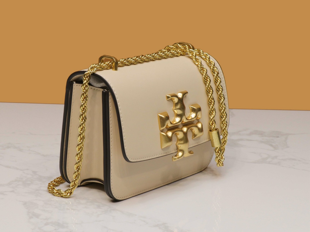 Tory Burch ～TB73589新款小号豆腐包 米白 链条可以单肩和斜挎两用 夸张的大双T五金 透露出包包的