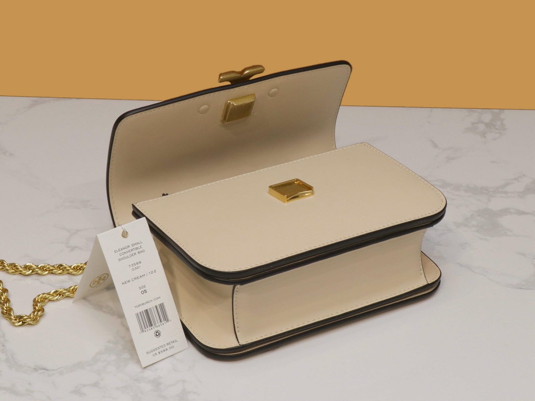 Tory Burch ～TB73589新款小号豆腐包 米白 链条可以单肩和斜挎两用 夸张的大双T五金 透露出包包的