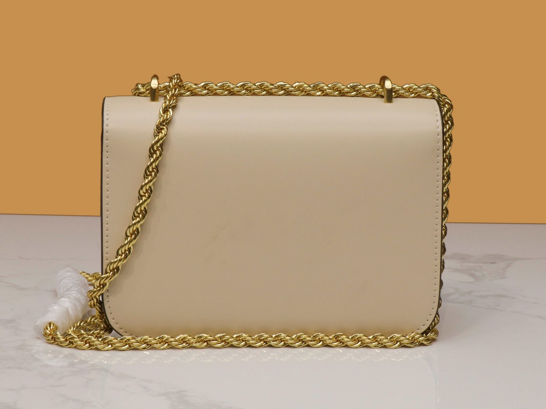 Tory Burch ～TB73589新款小号豆腐包 米白 链条可以单肩和斜挎两用 夸张的大双T五金 透露出包包的