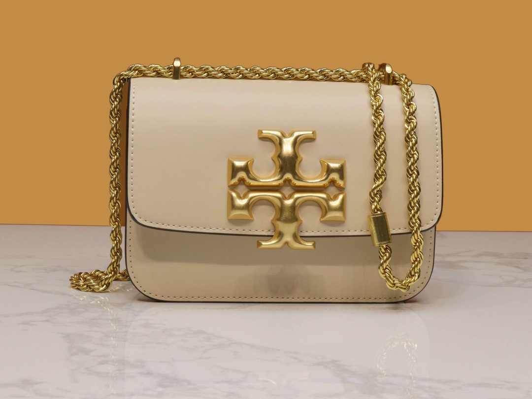 Tory Burch ～TB73589新款小号豆腐包 米白 链条可以单肩和斜挎两用 夸张的大双T五金 透露出包包的