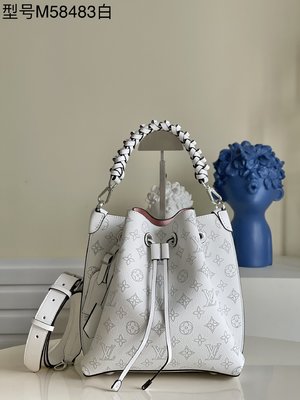 Best Wholesale Replica Louis Vuitton LV Muria Bucket Bags White Weave Calfskin Cowhide M58483