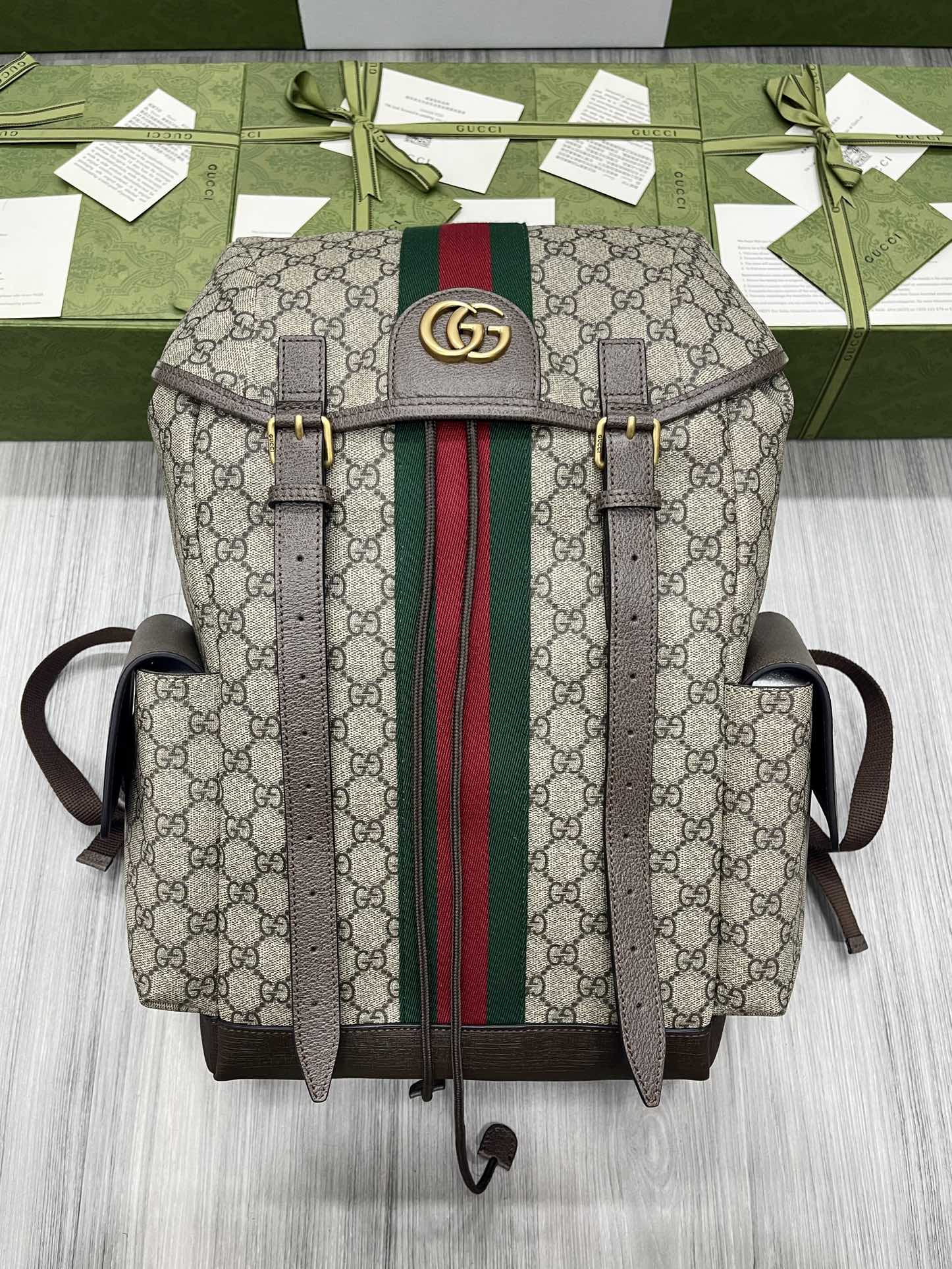 GUCCI Ophidia GG Backpack Web Drawstring Flap