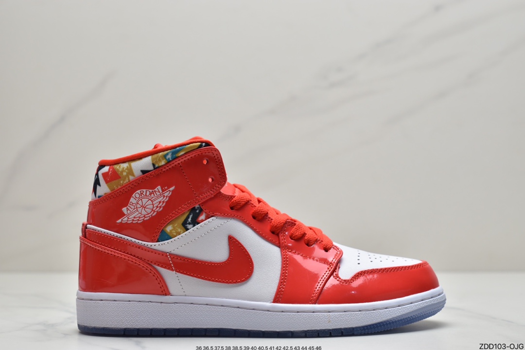 230 Jordan品牌推出全新Air Jordan 1 Mid，采用红色漆皮和几何图案DC7294-600