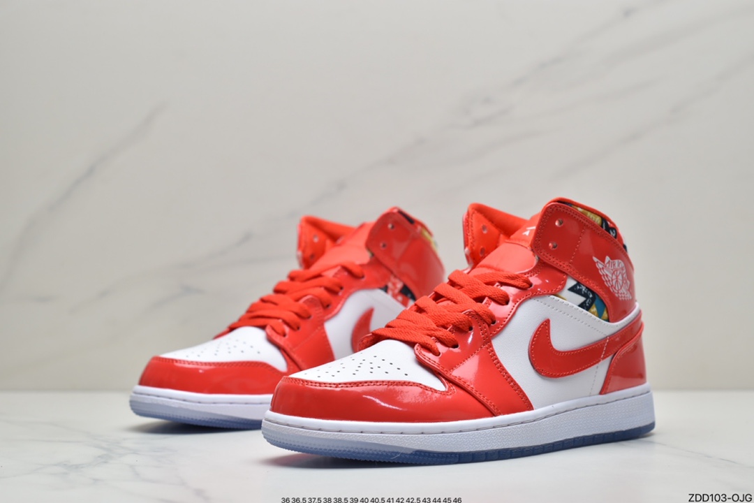 230 Jordan品牌推出全新Air Jordan 1 Mid，采用红色漆皮和几何图案DC7294-600