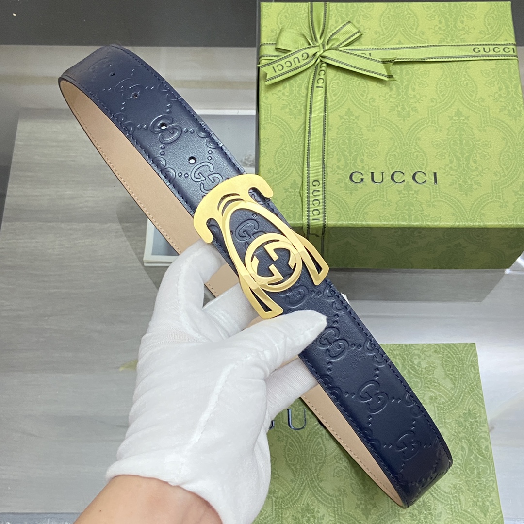 Gucci 古奇  皮带腰带：单面使用专柜质量、百分百头层牛皮、24k钢扣、送人自用首选、保证真皮 包装：请认准图片专柜包装、送打孔器 全套包装 宽度：3.8cm 长度：国标cm-cm 可以自行裁剪