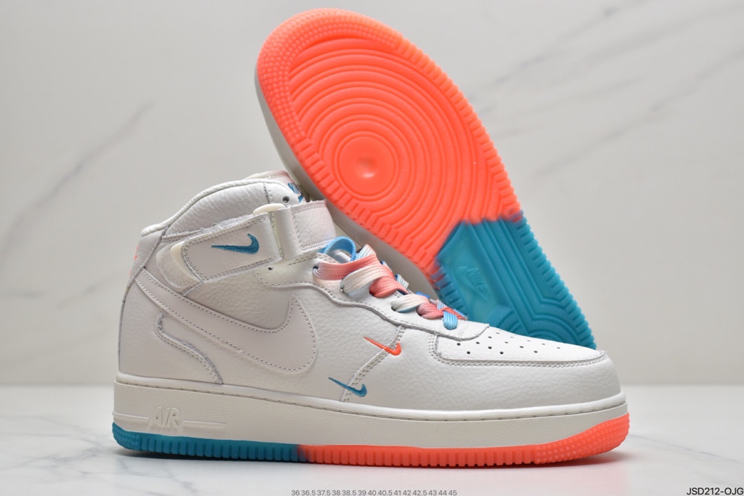 200 耐克Nike Air Force 1 Low ’07 米橙蓝配色高帮空军一号休闲板鞋CT1989-103