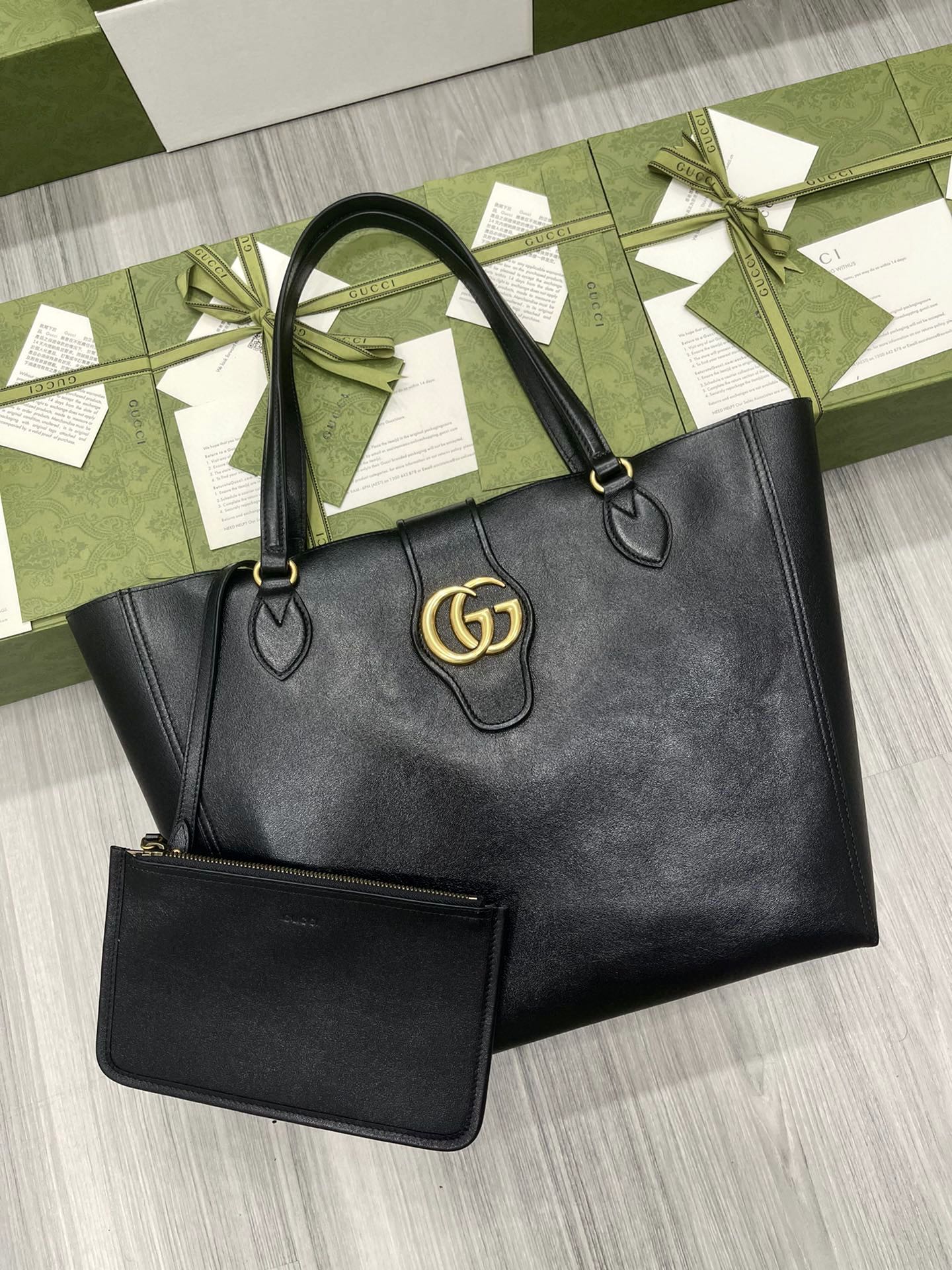GUCCI телячья кожа сумка-тоут с двойной G, плечевой ремень, магнитная кнопка, с маленькой сумкой