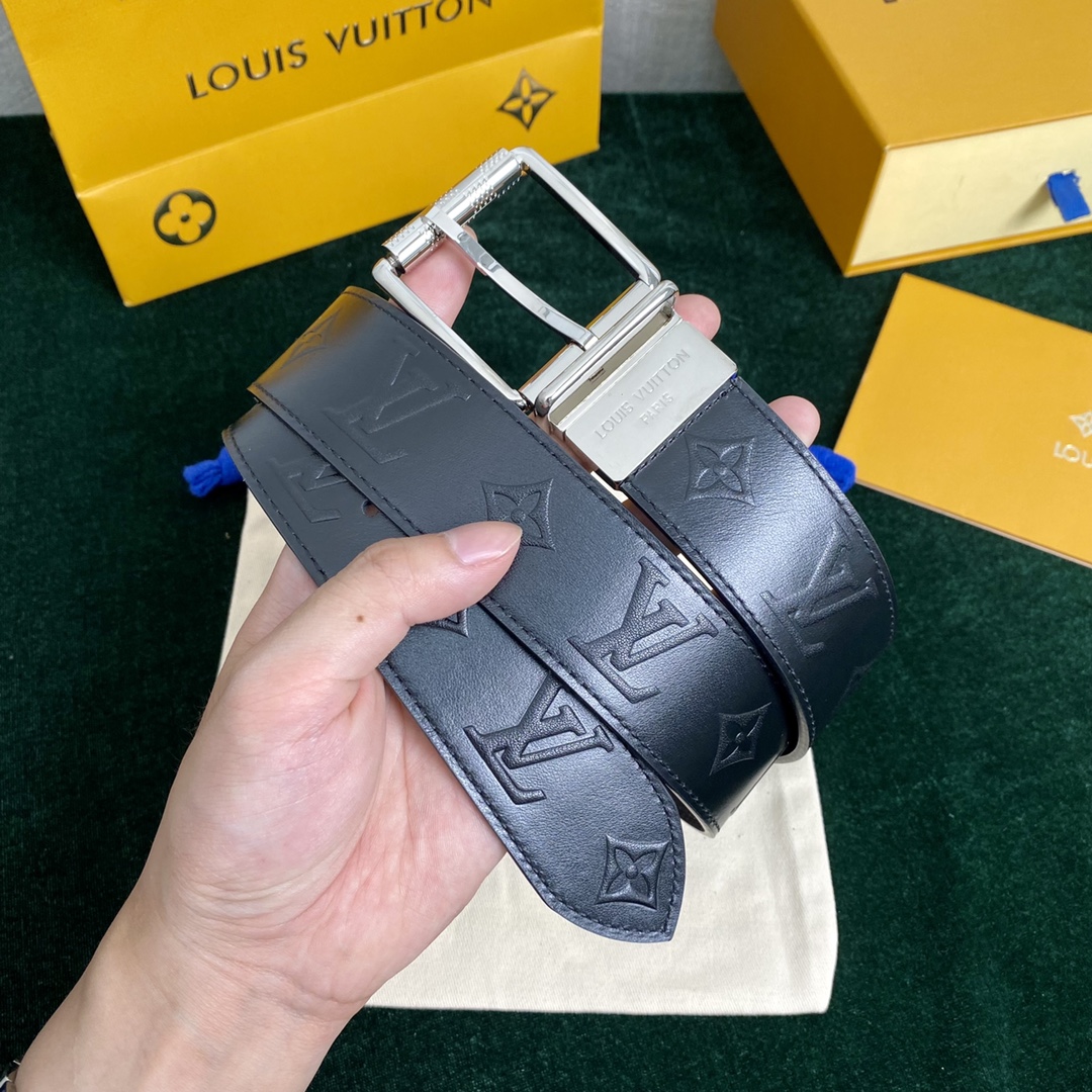 Louis Vuitton Belts Black Men Calfskin Cowhide