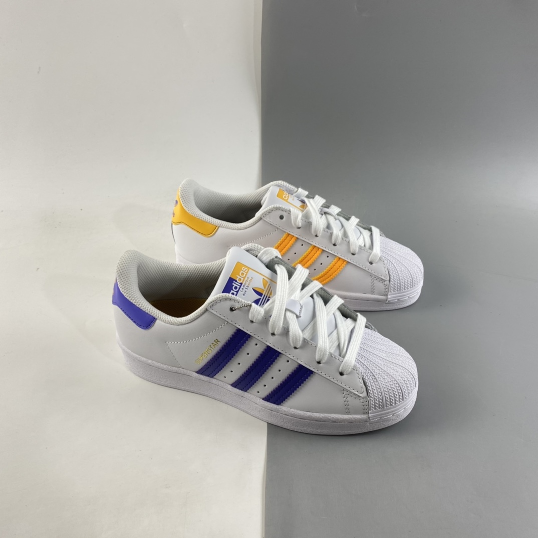 P180  Adidas  Originals Superstar 贝壳头鸳鸯荧光黄蓝标休闲板鞋 FX5529
