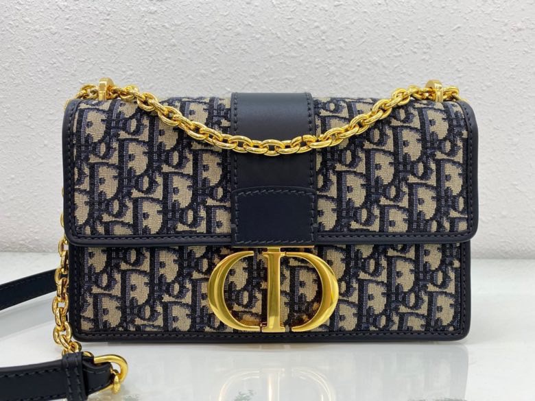 Dior Crossbody & Shoulder Bags Blue Gold Printing Vintage Cowhide Oblique Chains