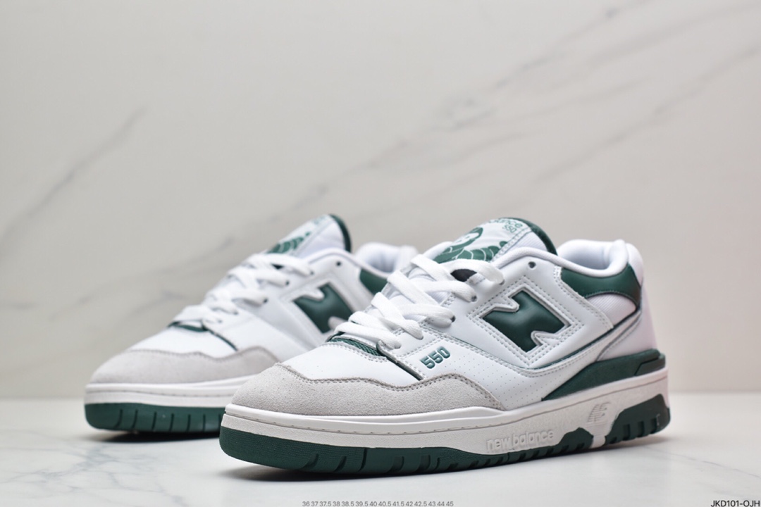 160 New Balance P550 Basketball Oxfords”Evergreen”系列经典复古低帮休闲运动篮球板鞋“联名皮革白蛇纹深绿氧化白”BB550WT1