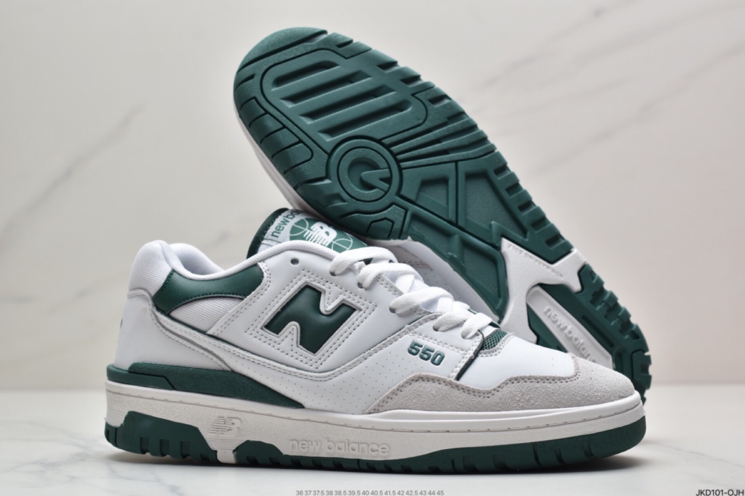 160 New Balance P550 Basketball Oxfords”Evergreen”系列经典复古低帮休闲运动篮球板鞋“联名皮革白蛇纹深绿氧化白”BB550WT1