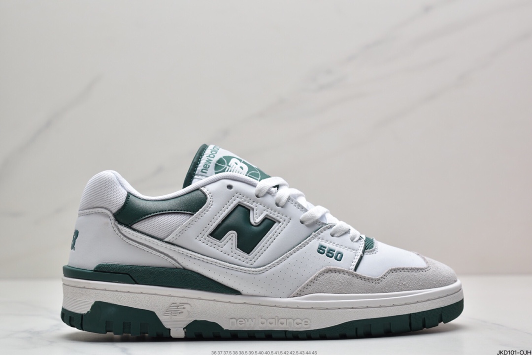 160 New Balance P550 Basketball Oxfords”Evergreen”系列经典复古低帮休闲运动篮球板鞋“联名皮革白蛇纹深绿氧化白”BB550WT1