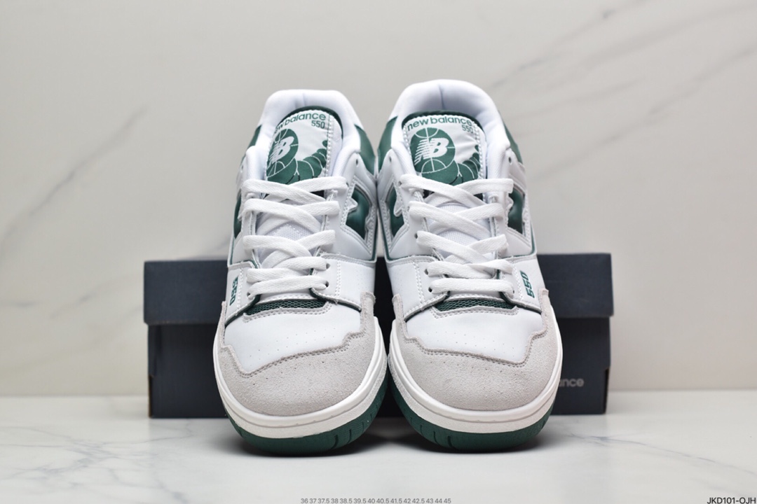 160 New Balance P550 Basketball Oxfords”Evergreen”系列经典复古低帮休闲运动篮球板鞋“联名皮革白蛇纹深绿氧化白”BB550WT1