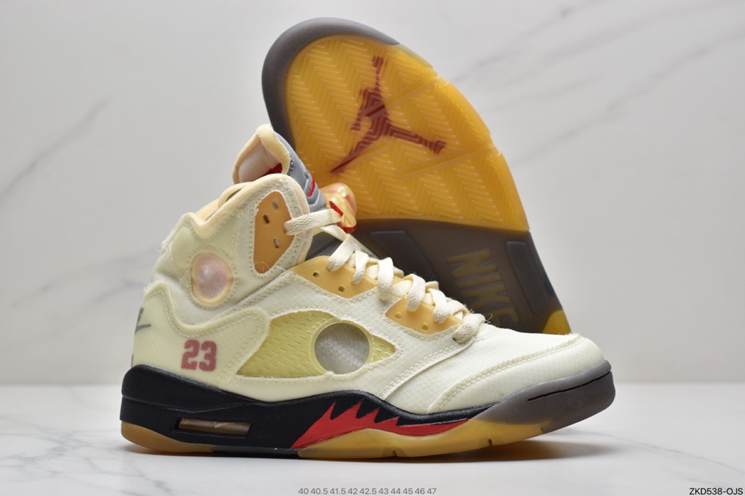 270 OFF-WHITE x Air Jordan 5 Retro SP “Sail”   高帮 黑金属 流川枫 高邦 AJ5 DH8565-100