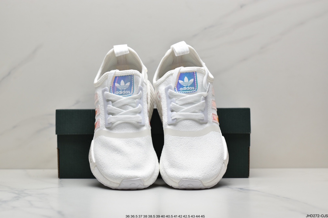 190 阿迪达斯adidas三叶草 Originals NMD_R1 Primeknit”White/Blue”R1系列百搭休闲运动跑步鞋 FY1263