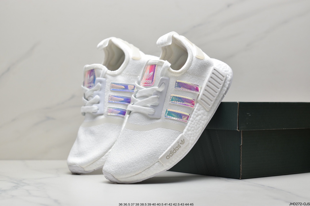 190 阿迪达斯adidas三叶草 Originals NMD_R1 Primeknit”White/Blue”R1系列百搭休闲运动跑步鞋 FY1263