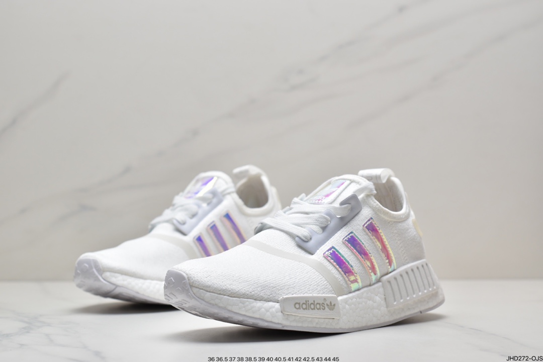 190 阿迪达斯adidas三叶草 Originals NMD_R1 Primeknit”White/Blue”R1系列百搭休闲运动跑步鞋 FY1263