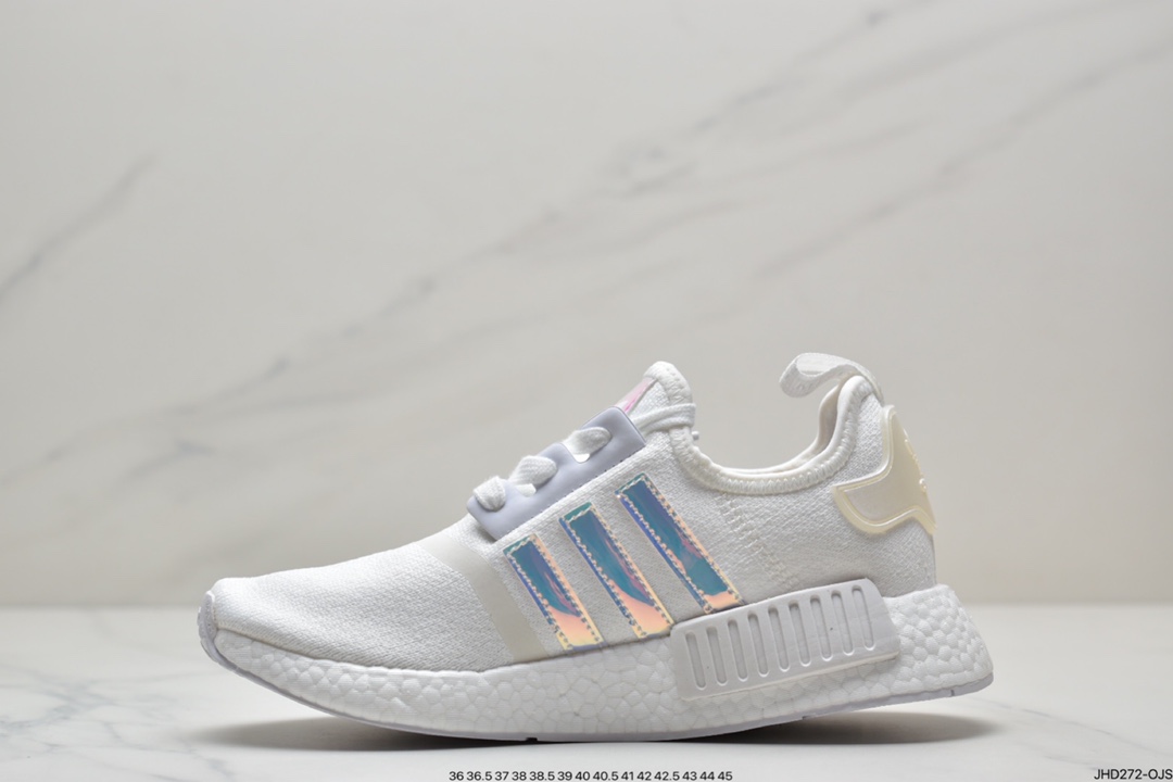 190 阿迪达斯adidas三叶草 Originals NMD_R1 Primeknit”White/Blue”R1系列百搭休闲运动跑步鞋 FY1263