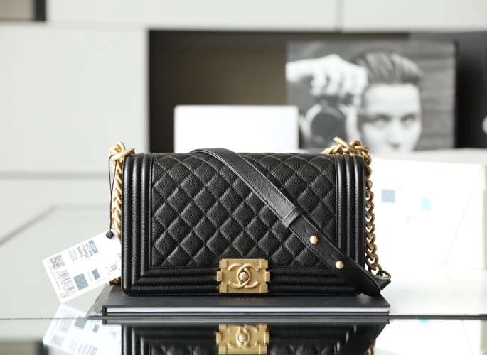 Chanel Le Boy Medium Black Quilted Flap Bag with Gold Hardware 1 Chanel Le Boy Medium Black Quilted Flap Bag with Gold Hardware