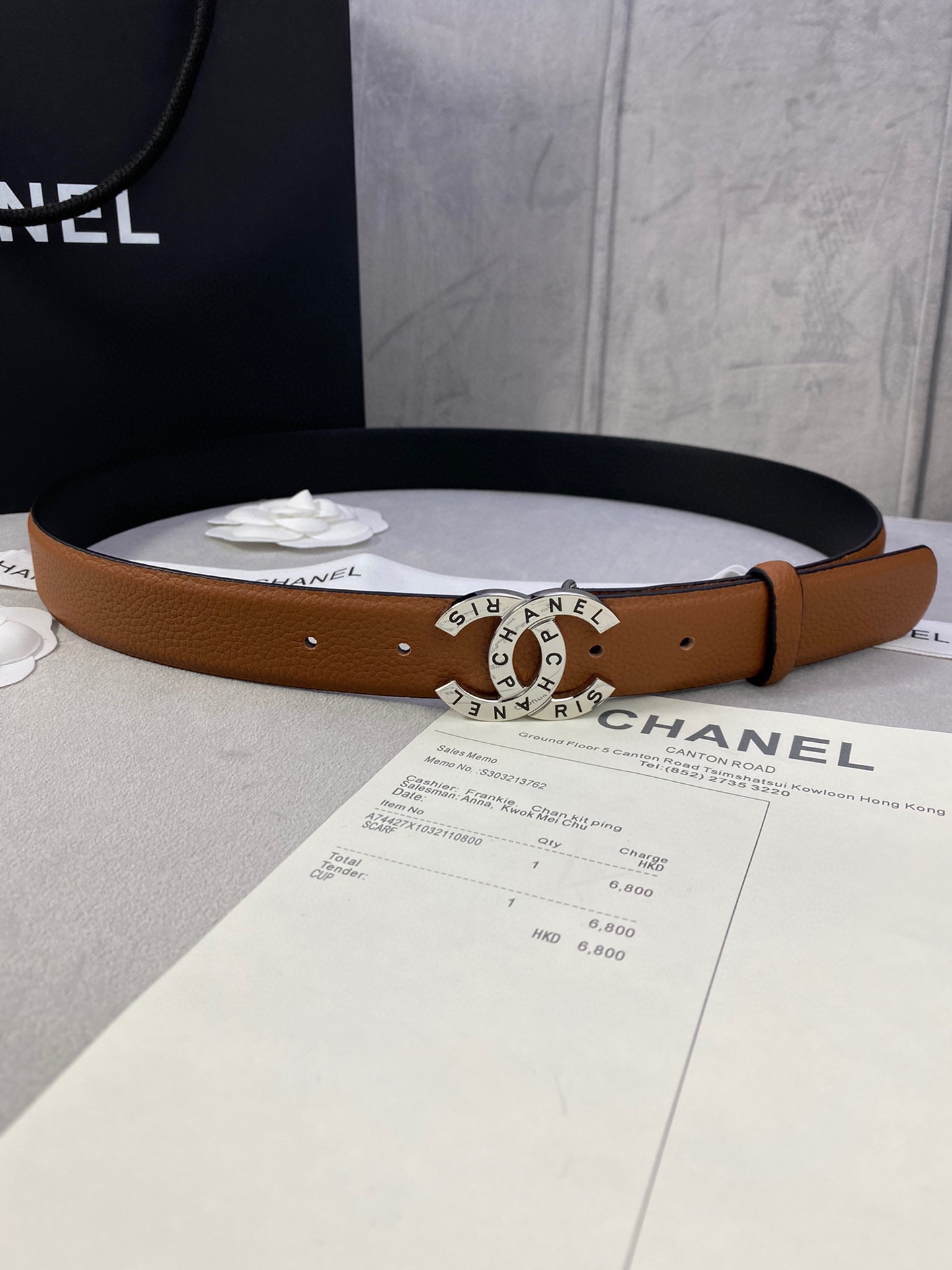宽度3.0cmChanel香奈儿荔枝纹牛皮支持NFC芯片官方网站链接扫码验证金银色镶钻钢扣