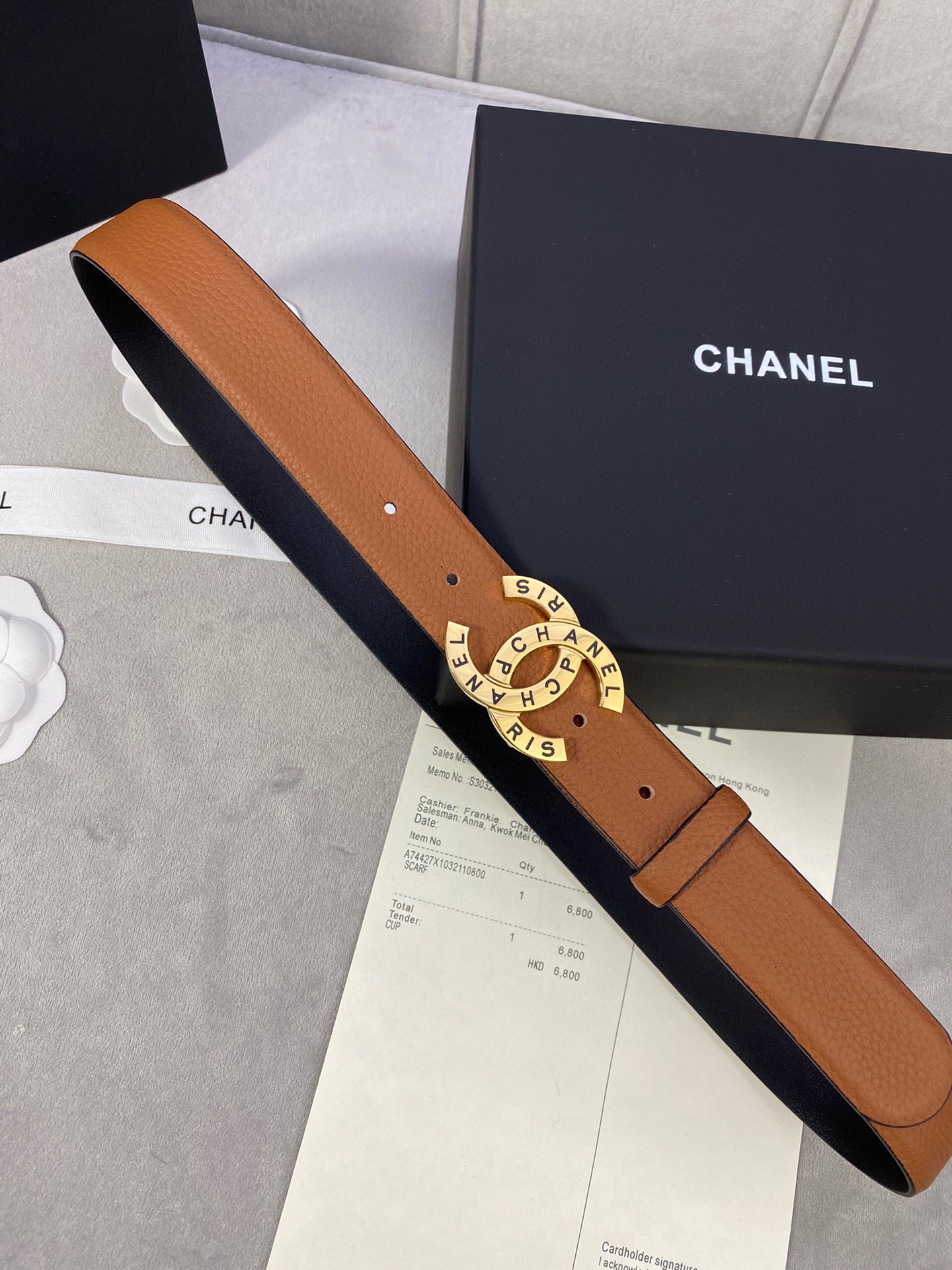 宽度3.0cmChanel香奈儿荔枝纹牛皮支持NFC芯片官方网站链接扫码验证金银色镶钻钢扣