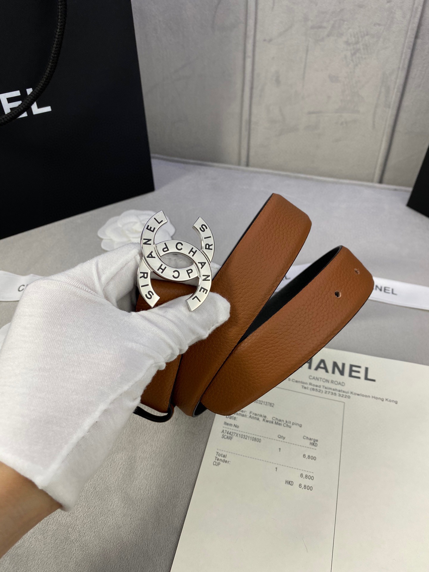 宽度3.0cmChanel香奈儿荔枝纹牛皮支持NFC芯片官方网站链接扫码验证金银色镶钻钢扣