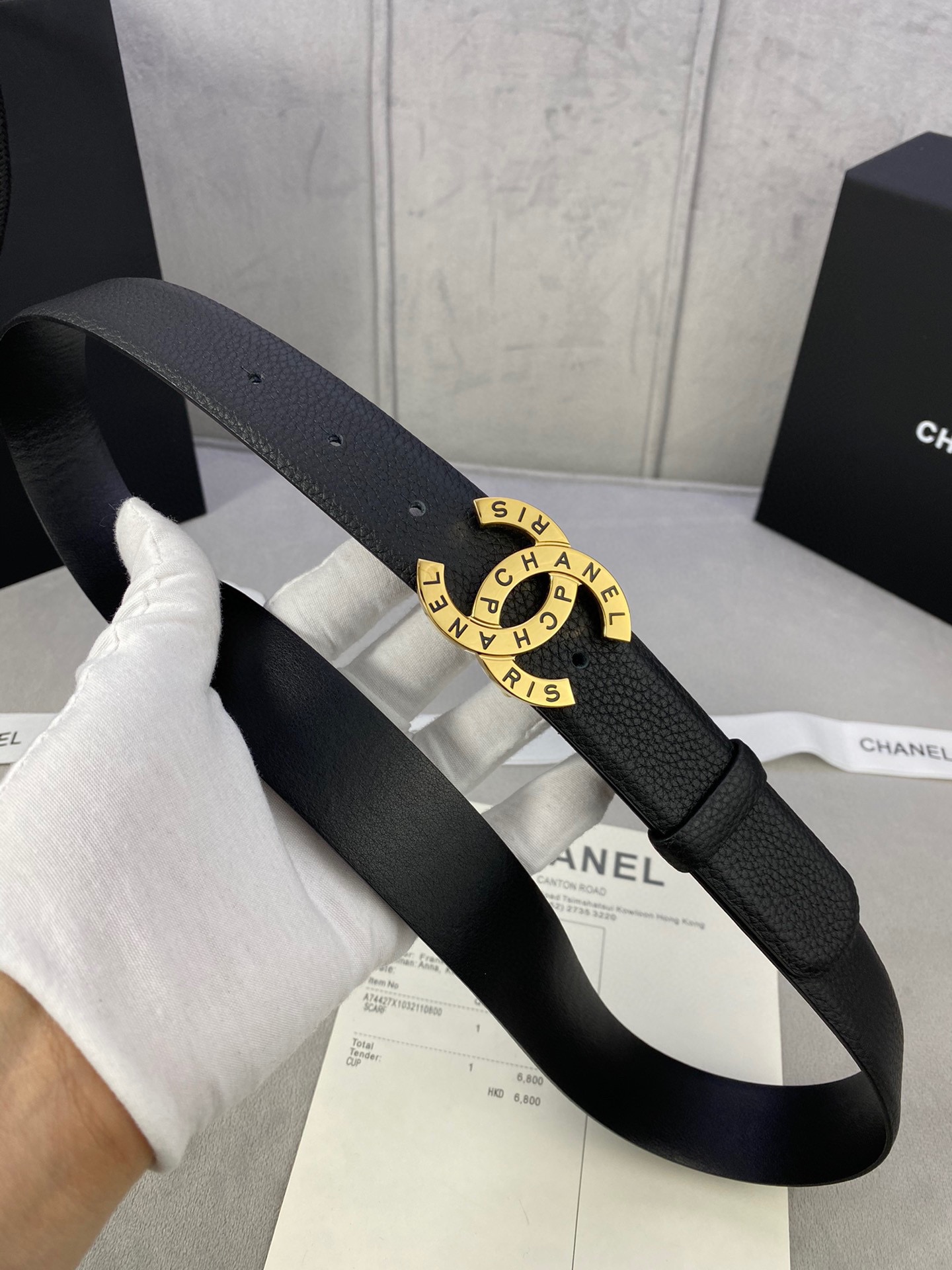 宽度3.0cmChanel香奈儿荔枝纹牛皮支持NFC芯片官方网站链接扫码验证金银色镶钻钢扣