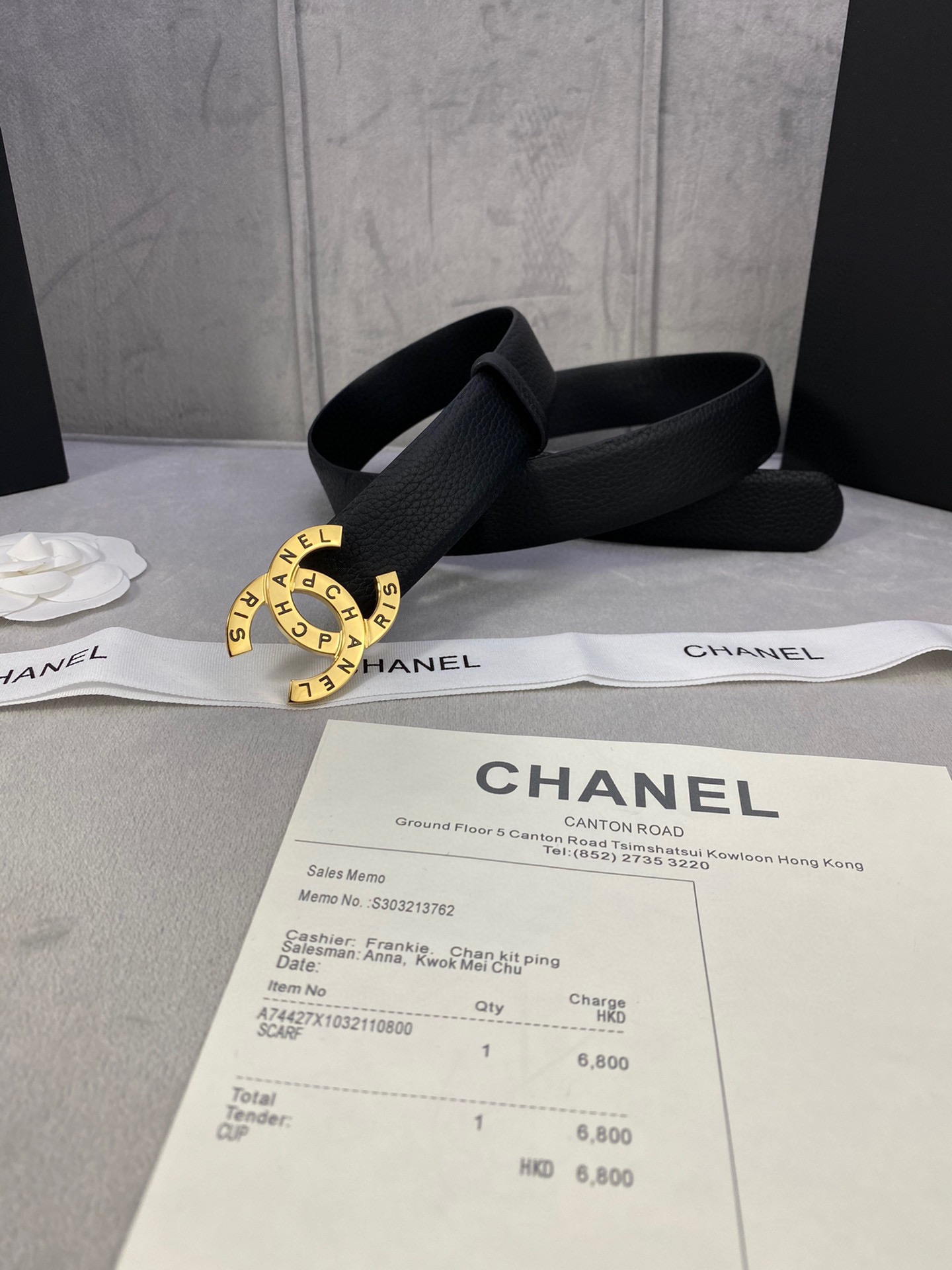 宽度3.0cmChanel香奈儿荔枝纹牛皮支持NFC芯片官方网站链接扫码验证金银色镶钻钢扣