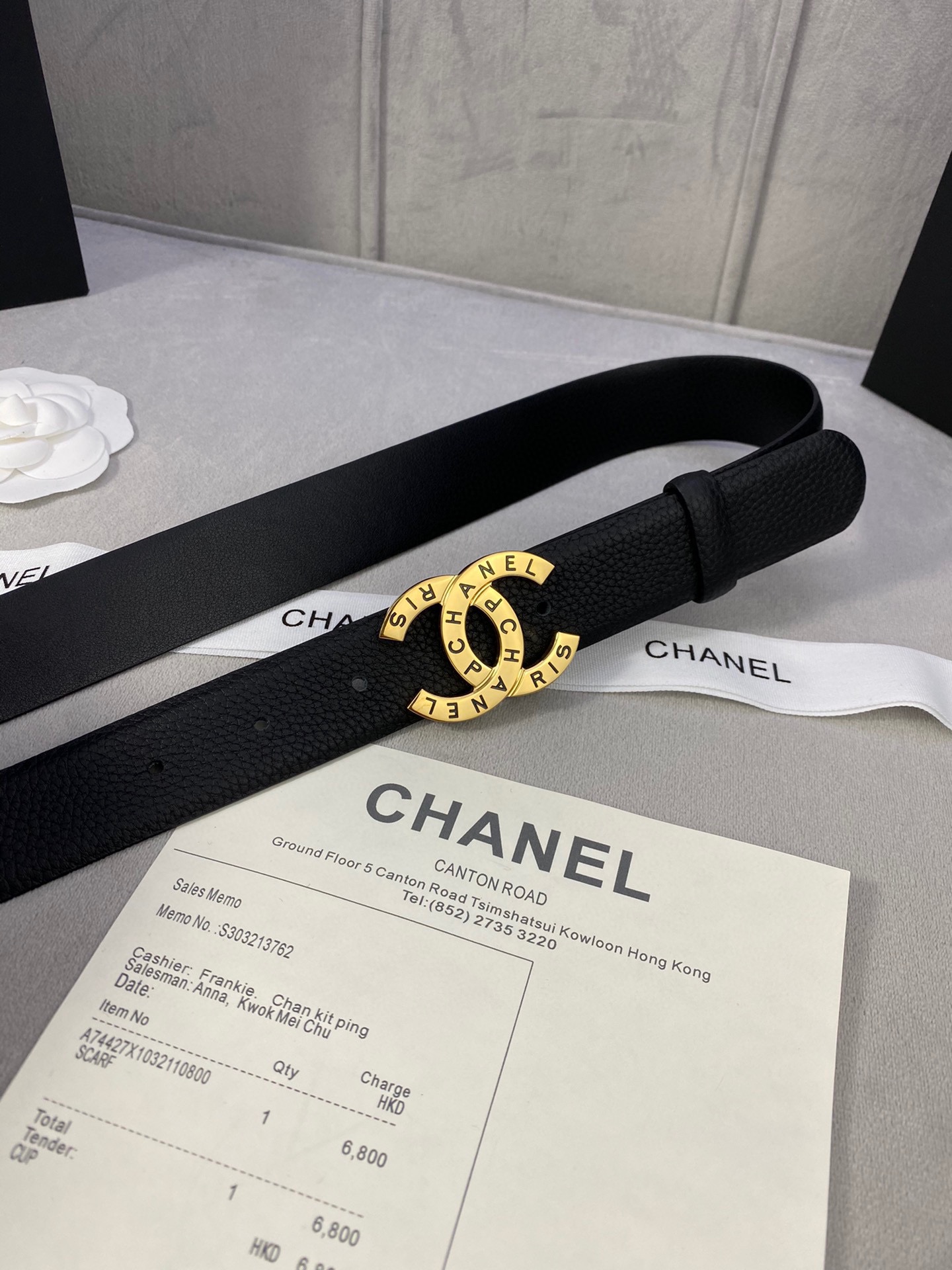 宽度3.0cmChanel香奈儿荔枝纹牛皮支持NFC芯片官方网站链接扫码验证金银色镶钻钢扣