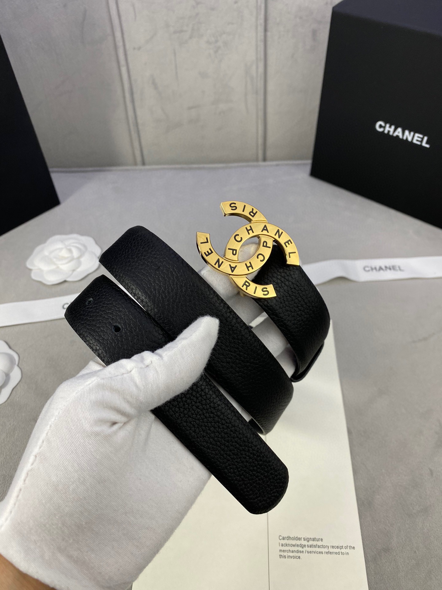 宽度3.0cmChanel香奈儿荔枝纹牛皮支持NFC芯片官方网站链接扫码验证金银色镶钻钢扣