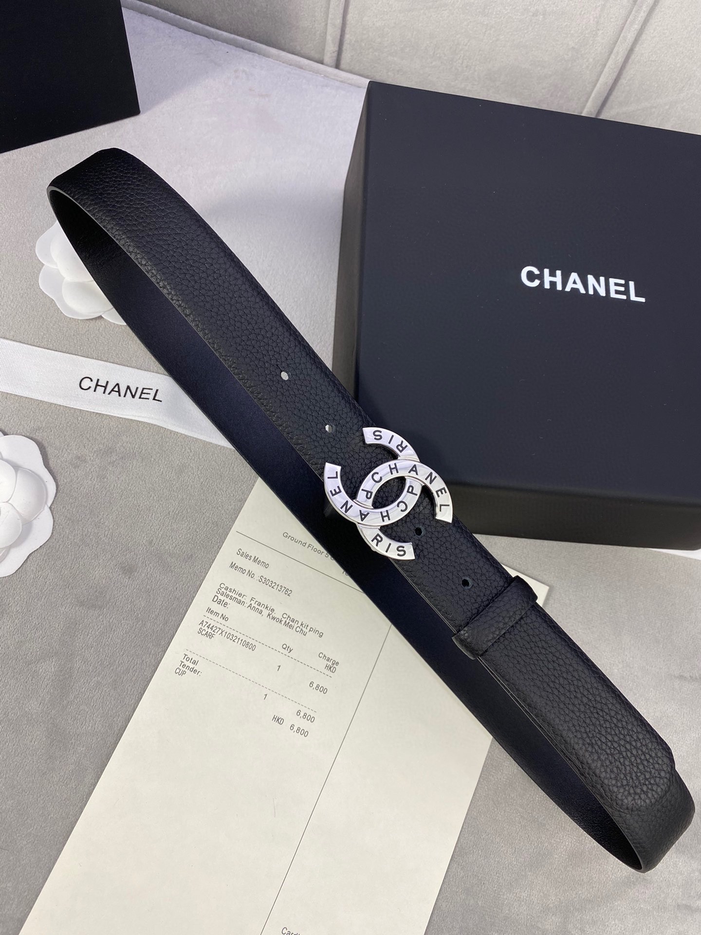 宽度3.0cmChanel香奈儿荔枝纹牛皮支持NFC芯片官方网站链接扫码验证金银色镶钻钢扣