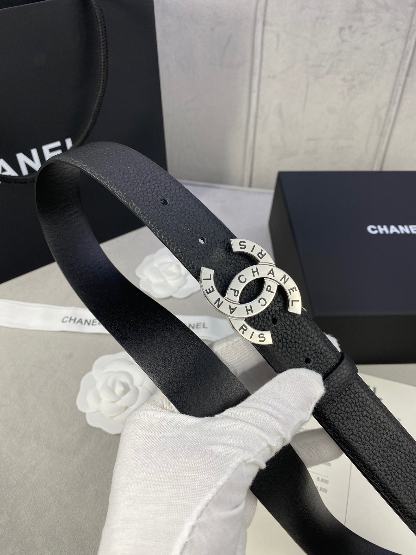 宽度3.0cmChanel香奈儿荔枝纹牛皮支持NFC芯片官方网站链接扫码验证金银色镶钻钢扣
