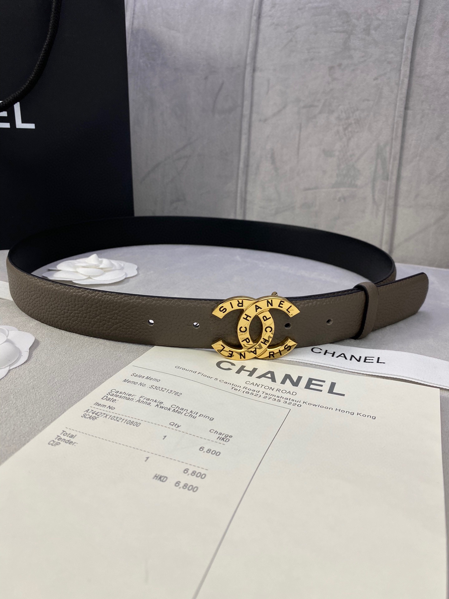 宽度3.0cmChanel香奈儿荔枝纹牛皮支持NFC芯片官方网站链接扫码验证金银色镶钻钢扣
