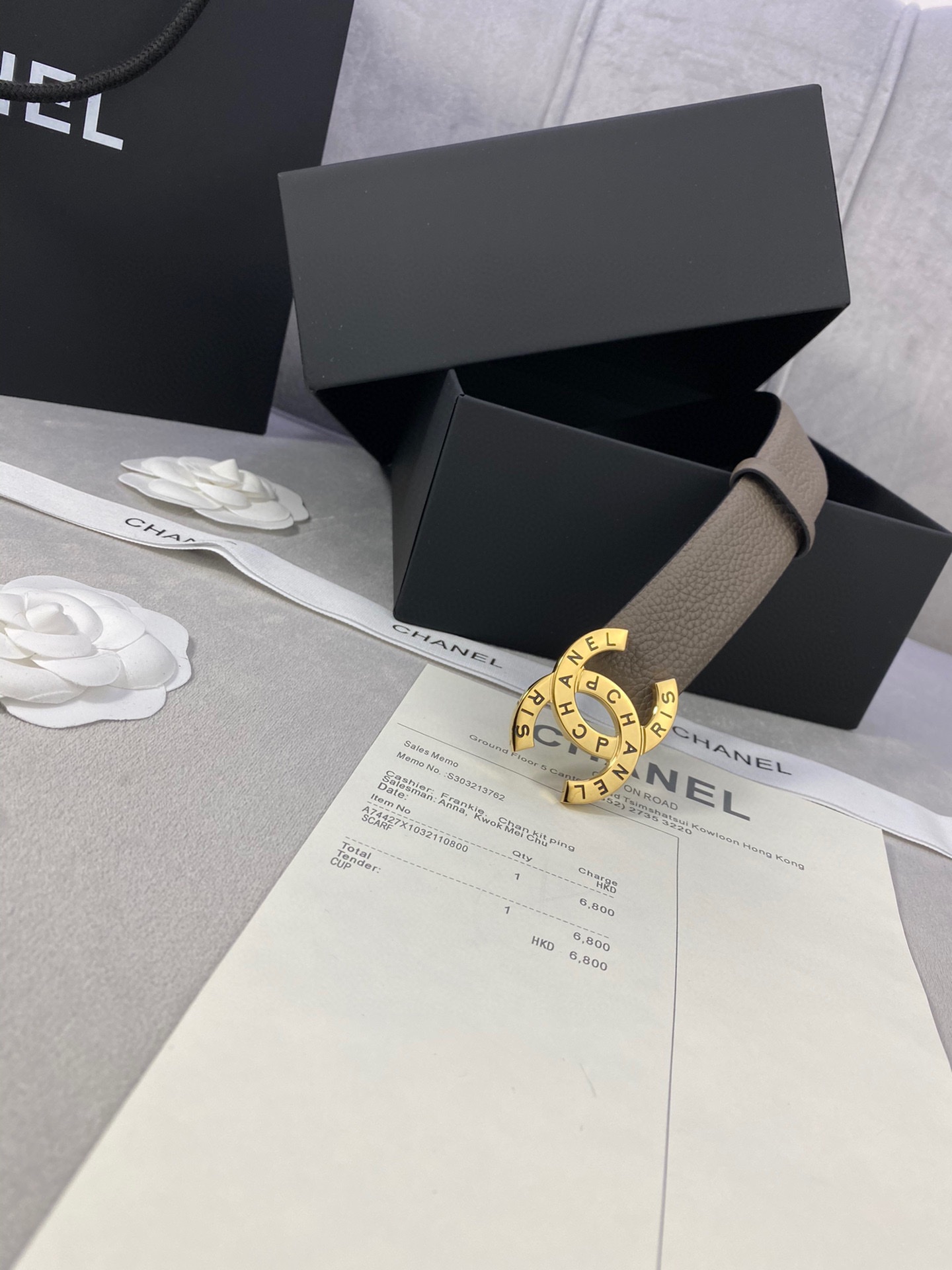 宽度3.0cmChanel香奈儿荔枝纹牛皮支持NFC芯片官方网站链接扫码验证金银色镶钻钢扣