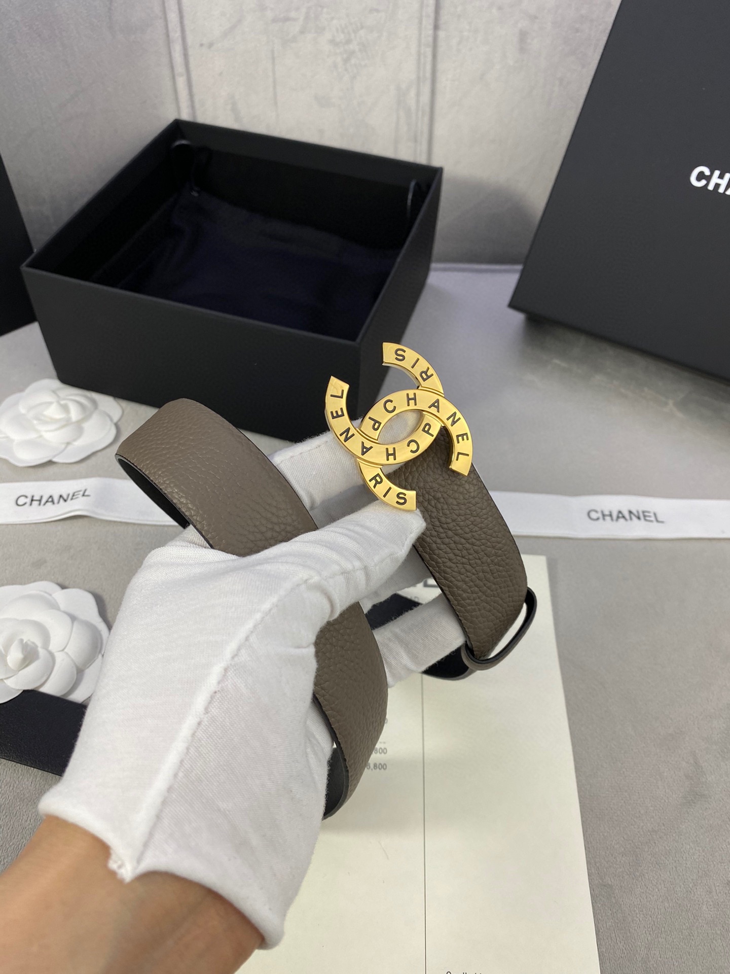 宽度3.0cmChanel香奈儿荔枝纹牛皮支持NFC芯片官方网站链接扫码验证金银色镶钻钢扣