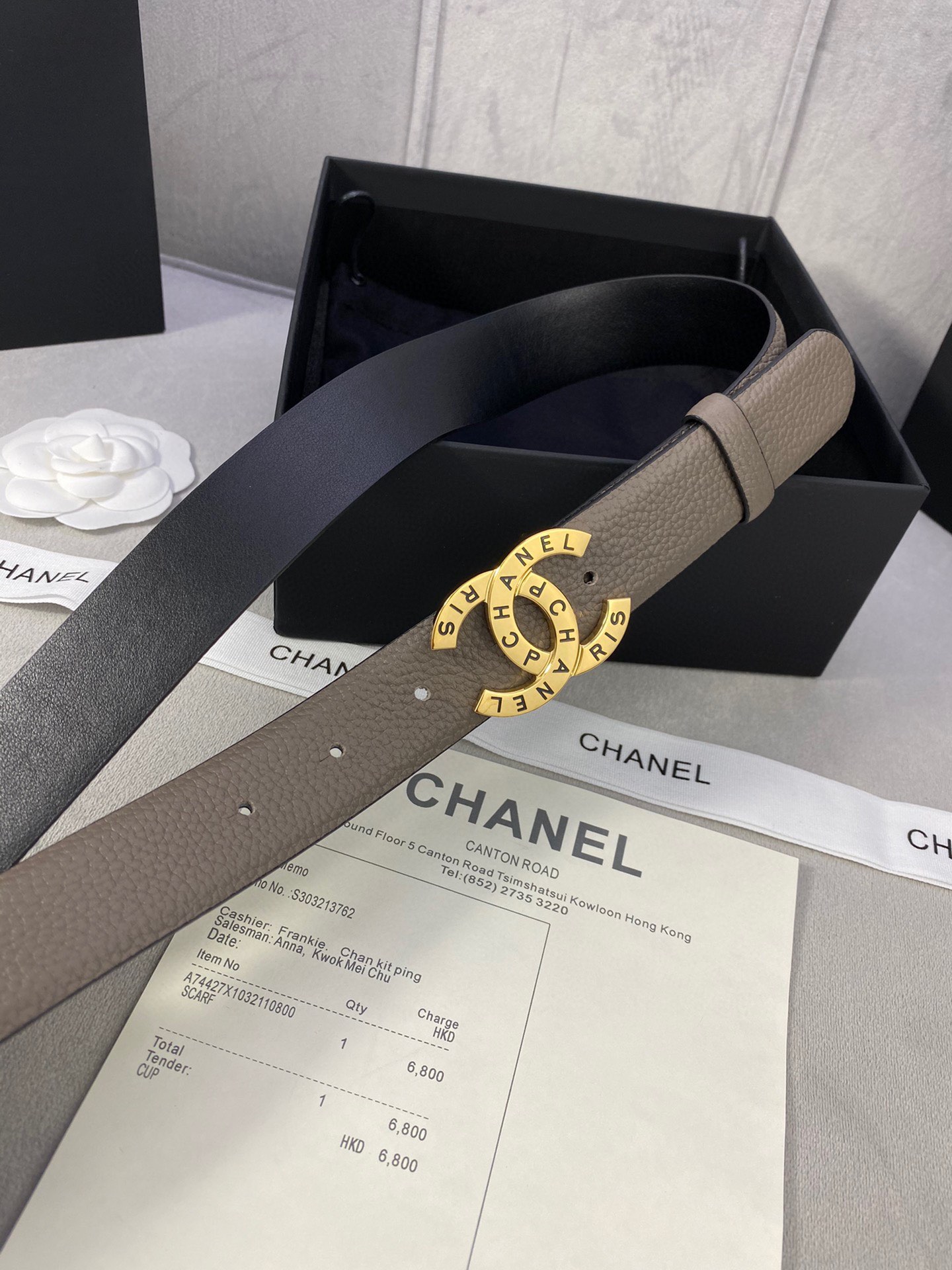 宽度3.0cmChanel香奈儿荔枝纹牛皮支持NFC芯片官方网站链接扫码验证金银色镶钻钢扣