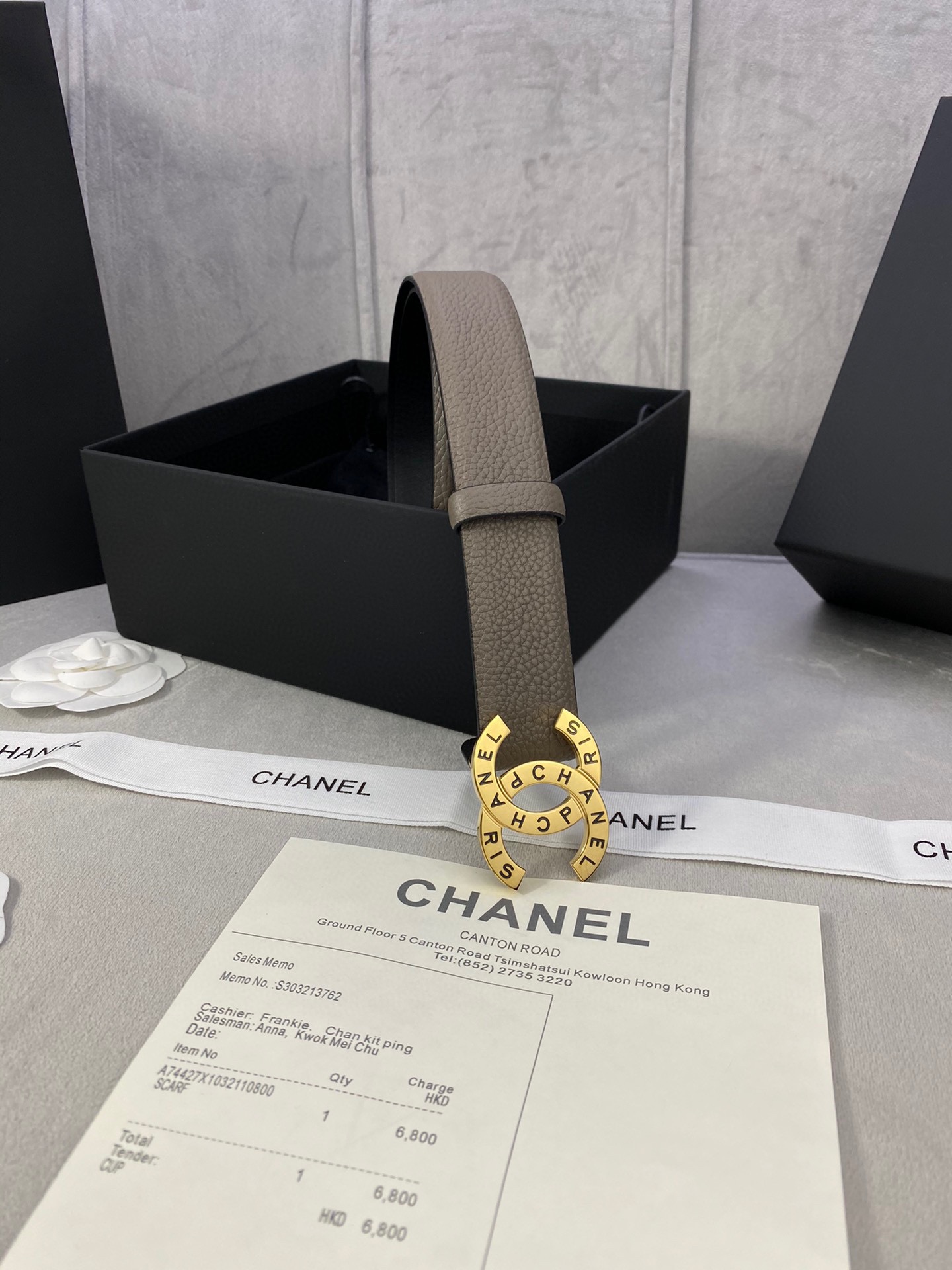 宽度3.0cmChanel香奈儿荔枝纹牛皮支持NFC芯片官方网站链接扫码验证金银色镶钻钢扣