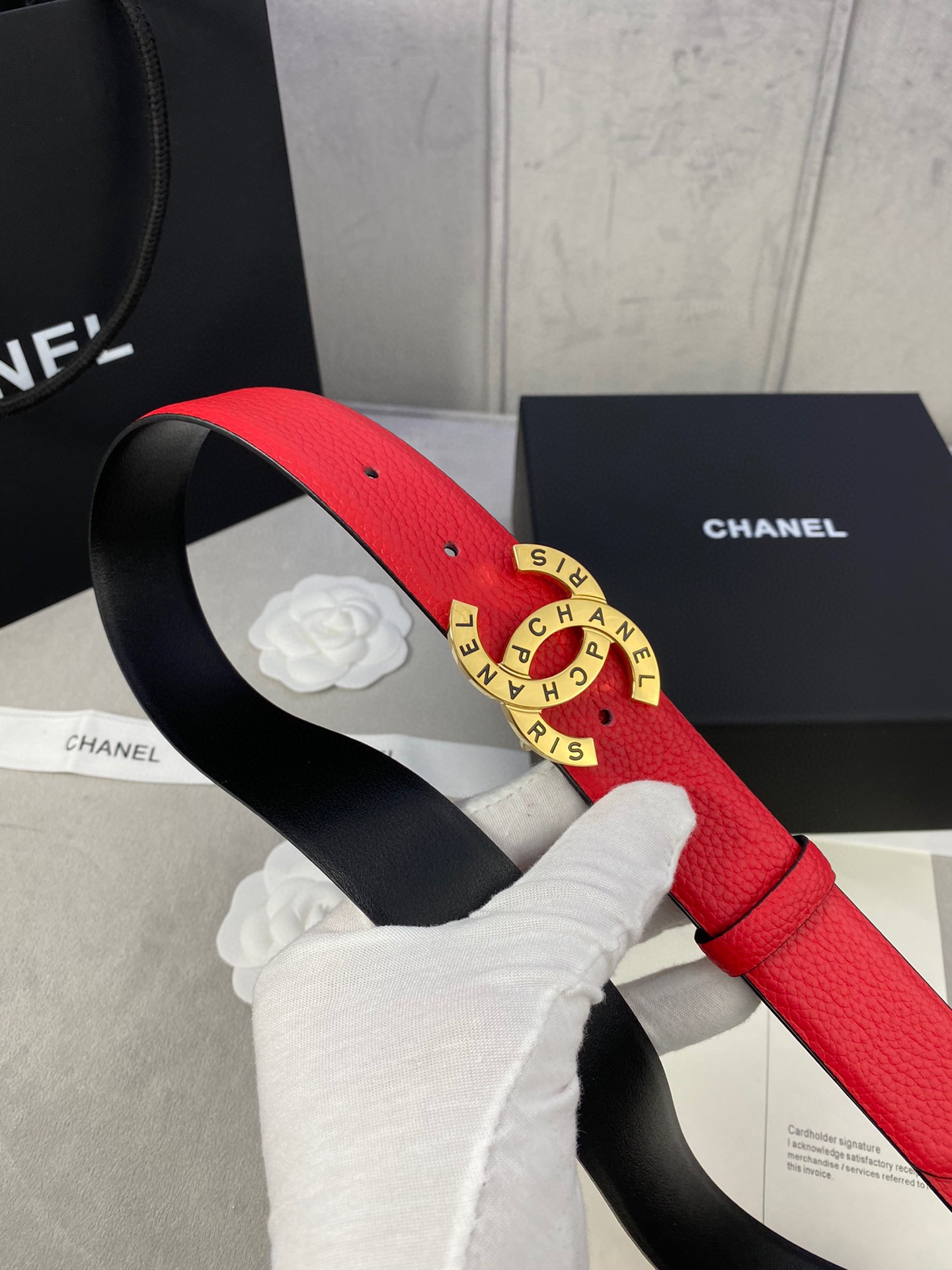 宽度3.0cmChanel香奈儿荔枝纹牛皮支持NFC芯片官方网站链接扫码验证金银色镶钻钢扣
