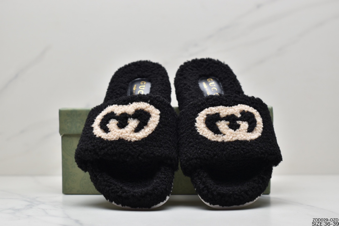 230 古驰拖鞋系列Gucci  毛毛拖鞋黑色 429466A38G09068