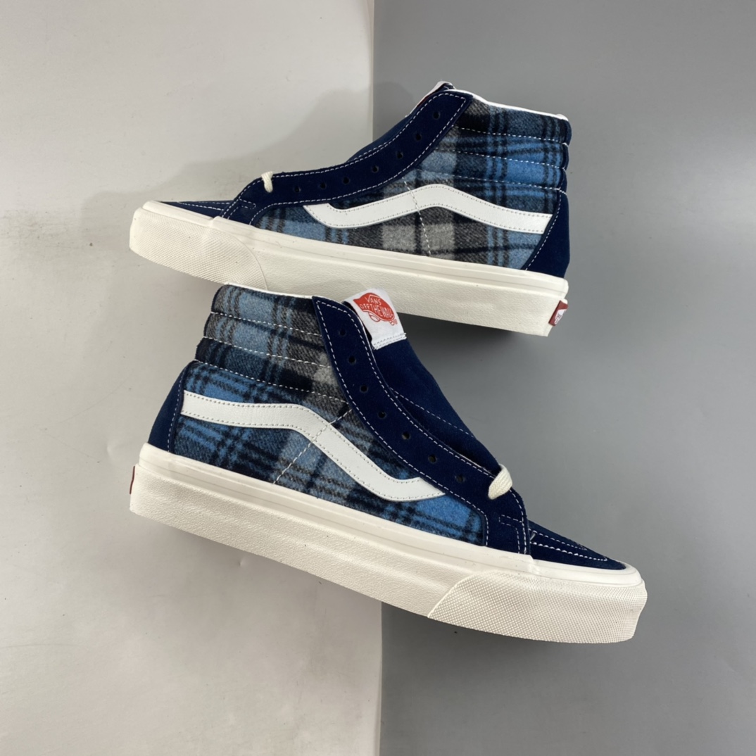 P160  Vans style38 X Pendleton 范斯联名蓝色格纹高帮休闲板鞋 VN0A38GF9GS
