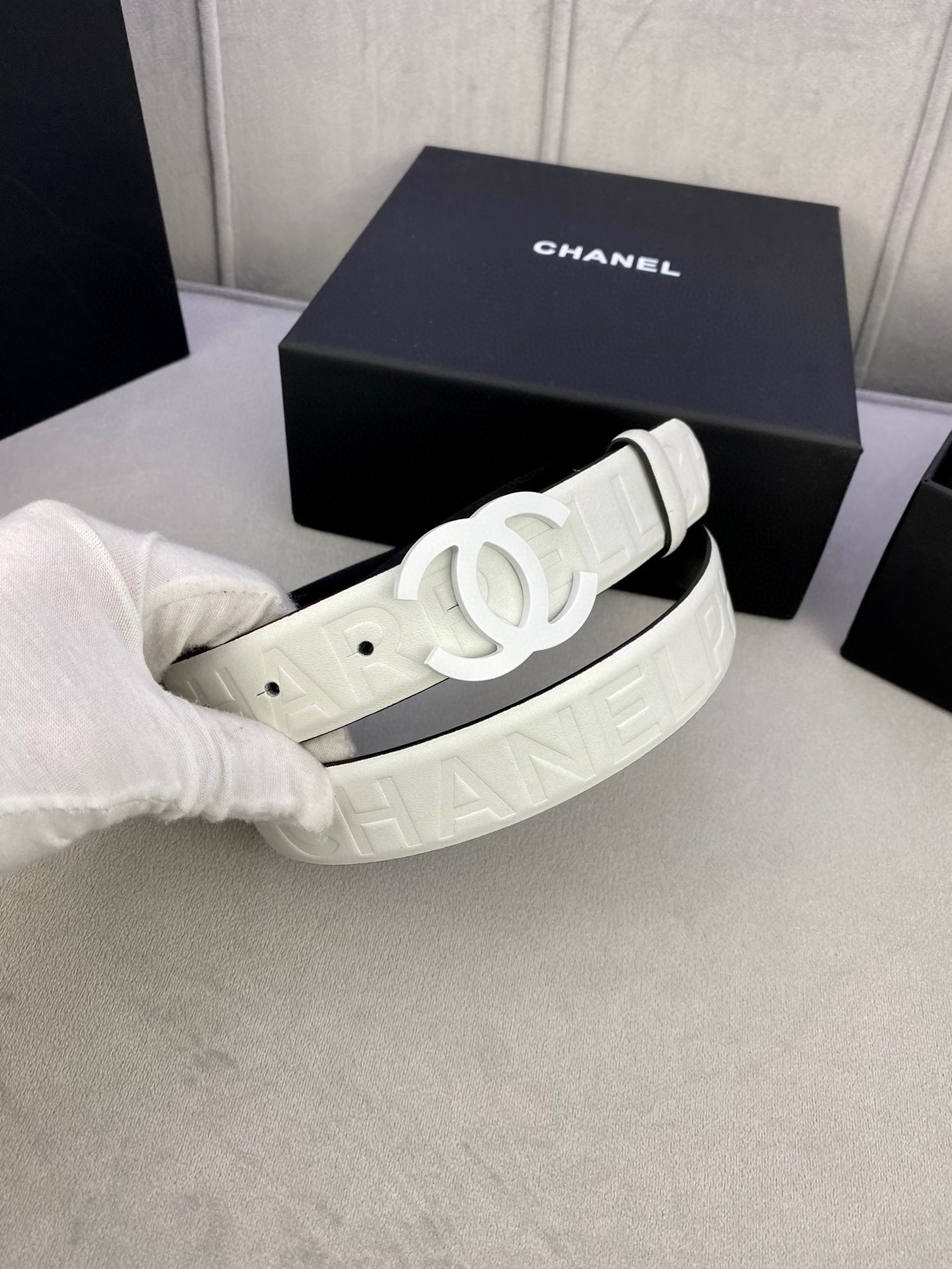 Chanel 柔らかい小牛皮ベルト 3.0cm幅 高級ステンレスバックル