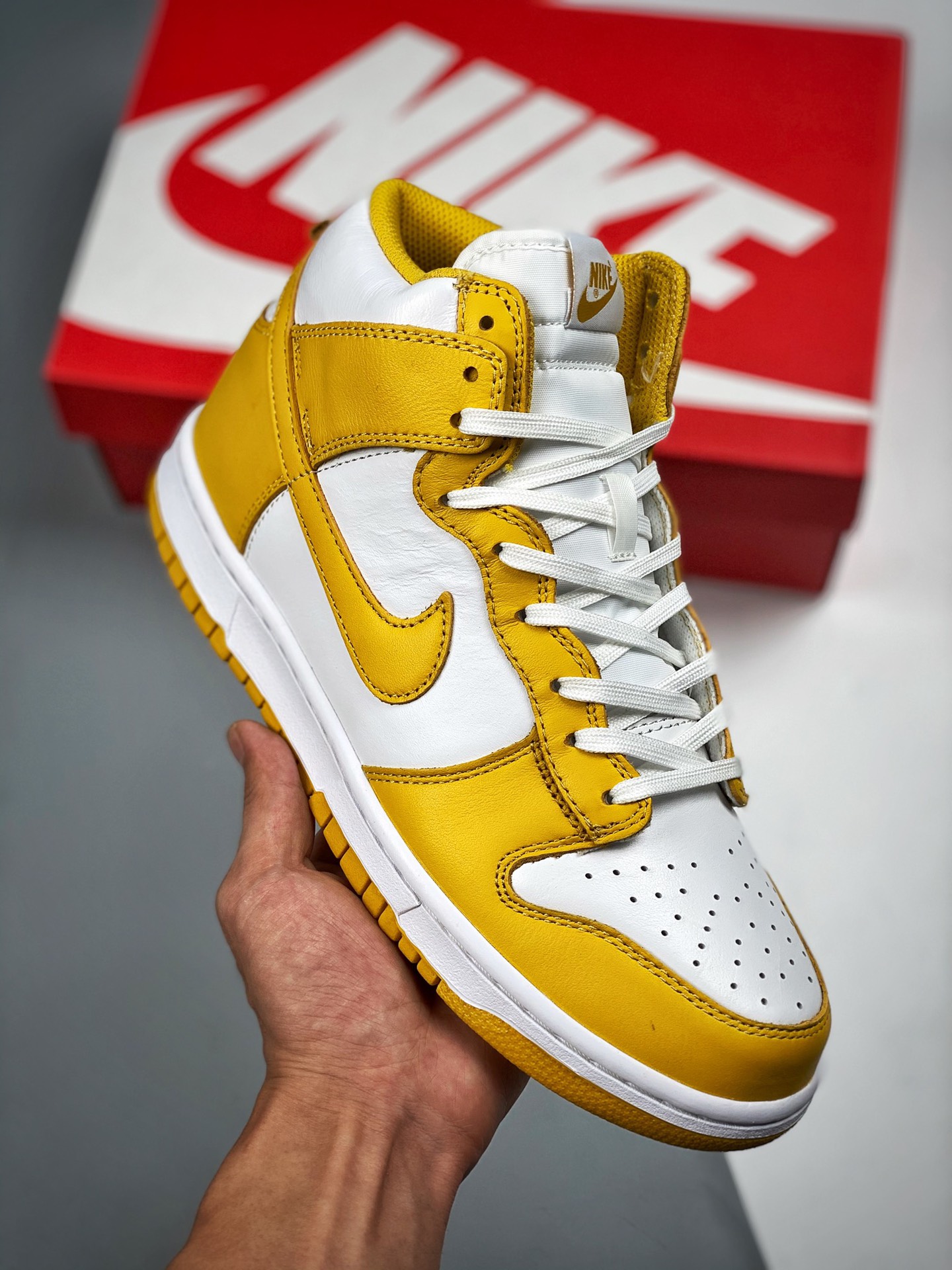 Nike Dunk High "Dark Sulfur" color jengibre, producción original de fábrica grande, etiqueta tejida original, coinciden…