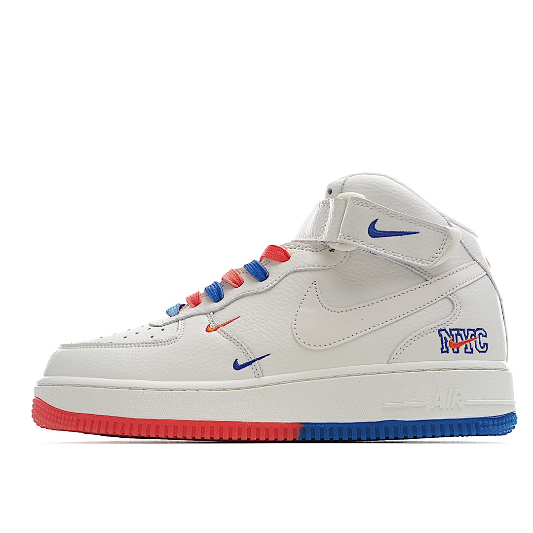 H0 海外限量发售 公司级 Nike Air Force 1 Mid’07 米红蓝‘’洛杉矶快船‘’NYC 城市限定中帮空军一号休闲板鞋 定制头层皮料 3M反光 原楦原纸板 水晶双色大底 纯正版型 内置全掌气垫