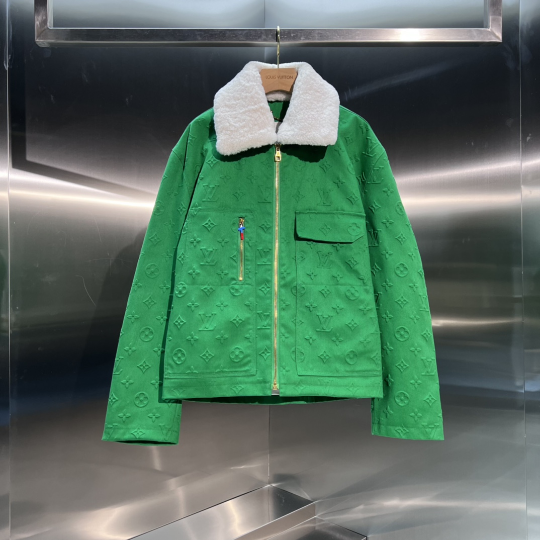 Louis Vuitton Clothing Coats & Jackets Green Unisex Cotton Lambswool Polyester Wool Fall/Winter Collection