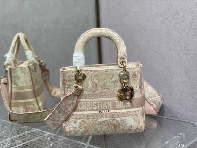 Lady Dior Five-Grids Pink Tiger Embroidery Handbag, 24cm 1 Lady Dior Five-Grids Pink Tiger Embroidery Handbag, 24cm