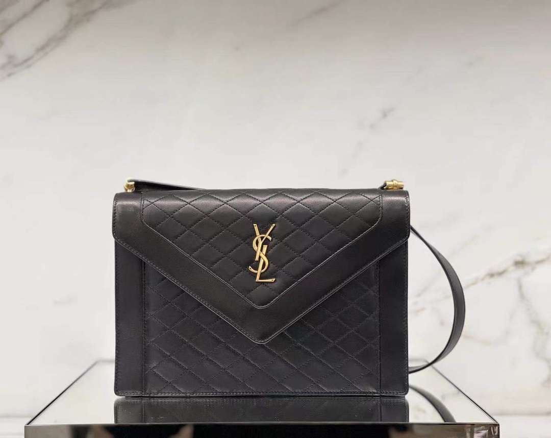 Saint laurent Ysl Gaby绗缝纹路信封斜挎包 668863黑色