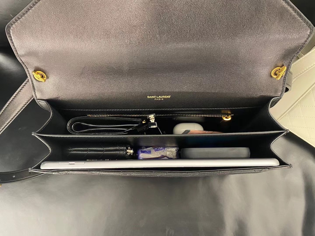 Saint laurent Ysl Gaby绗缝纹路信封斜挎包 668863黑色