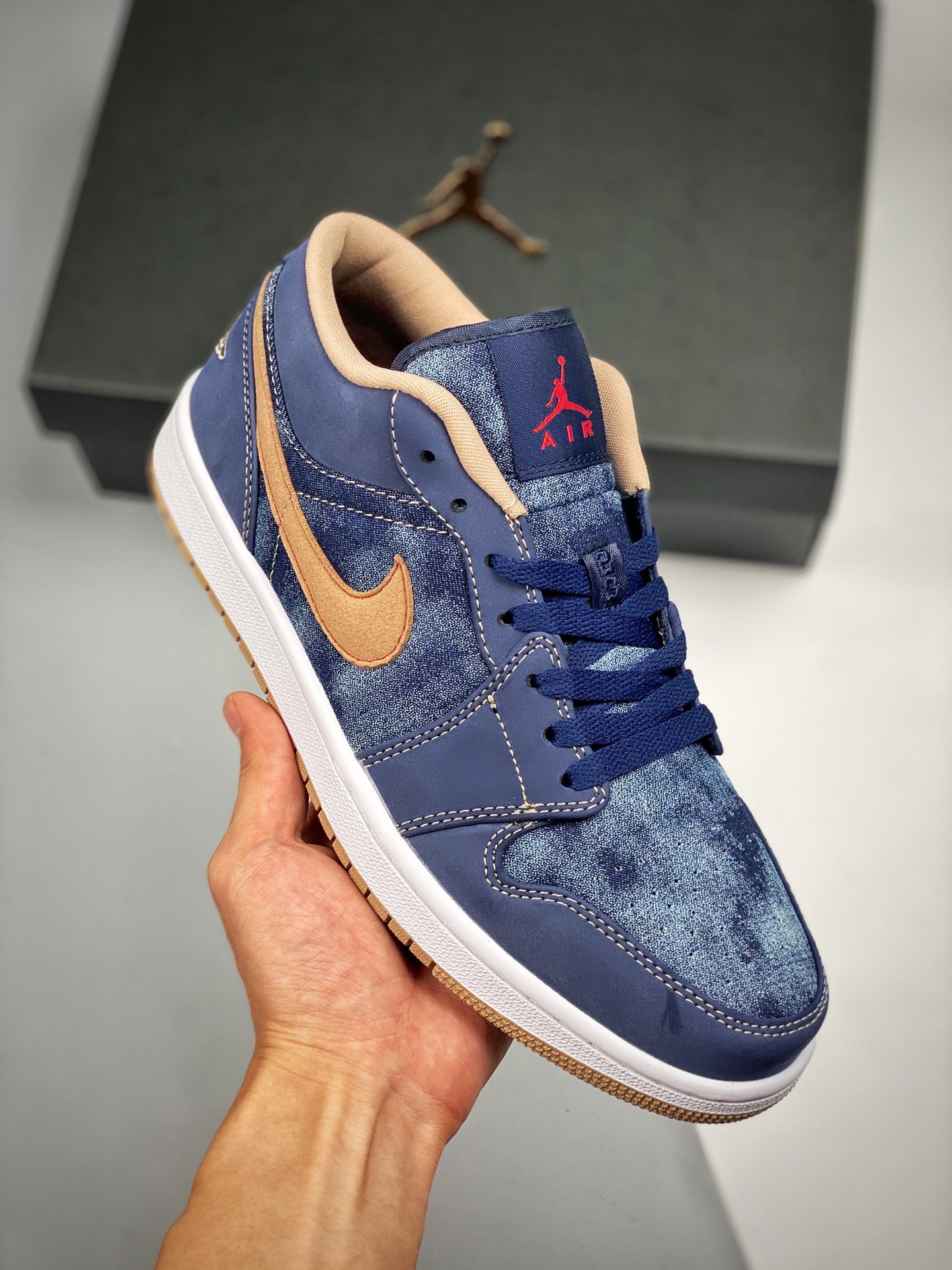 Air Jordan 1 Low azul vaquero, AJ1 zapatilla de skate de caña baja, color oficial sincronizado, único en el mercado con…